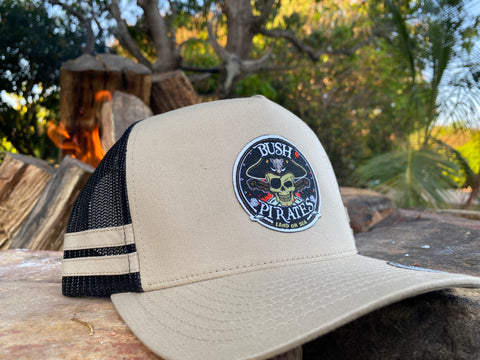 Two-Stripe Trucker Cap - Khaki with Black