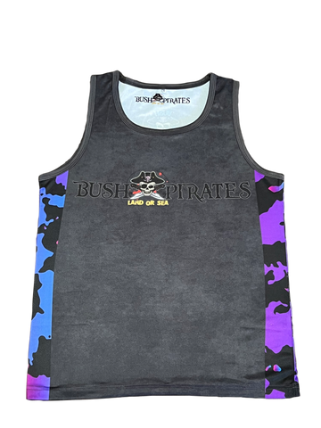 Fishing Singlet KIDS - Charcoal with Purple